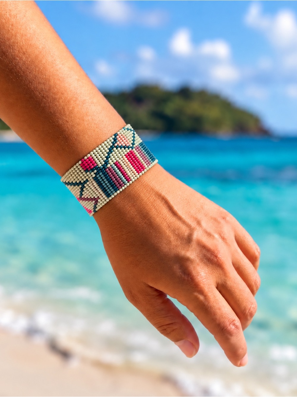 Stunning, stretchy Beaded Cuff Bracelet - Multicolor